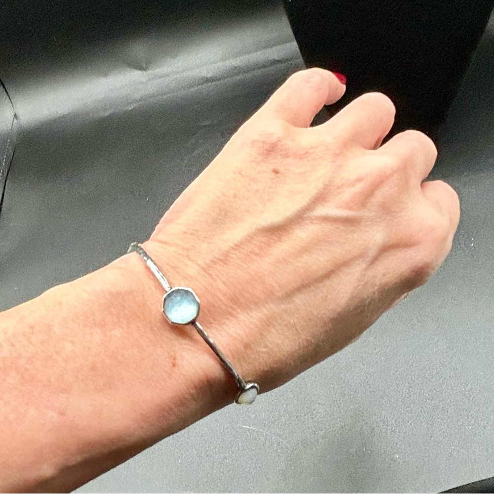 5 station Ippolita hammered silver quartz, MoP, crystal bangle